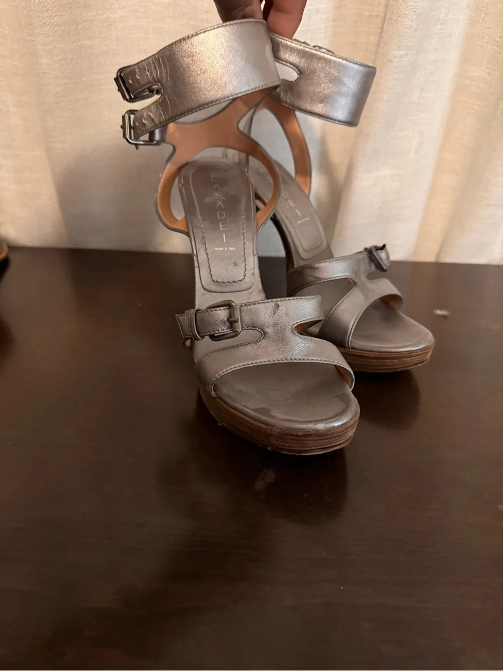 Casadei Silver Metallic Double-Strap Platform Sandals